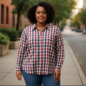 Foxcroft Red and Black Plaid Casual Tunic Button Up Shirt Plus Size Sz 20W